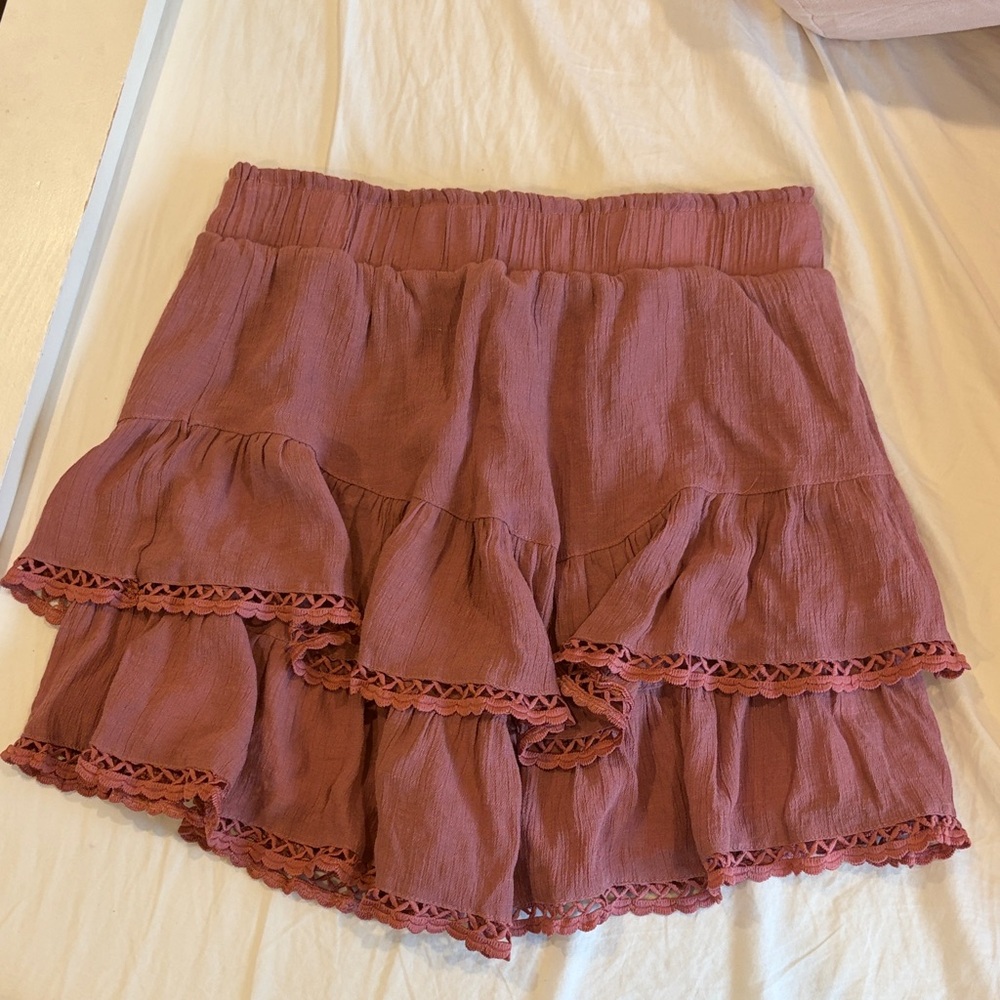 Beginning Boutique Mauve-Rose Tiered Ruffle Mini Skort with built in shorts